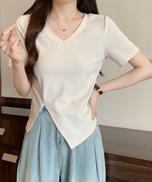アシンメトリーヘムVネックTシャツ