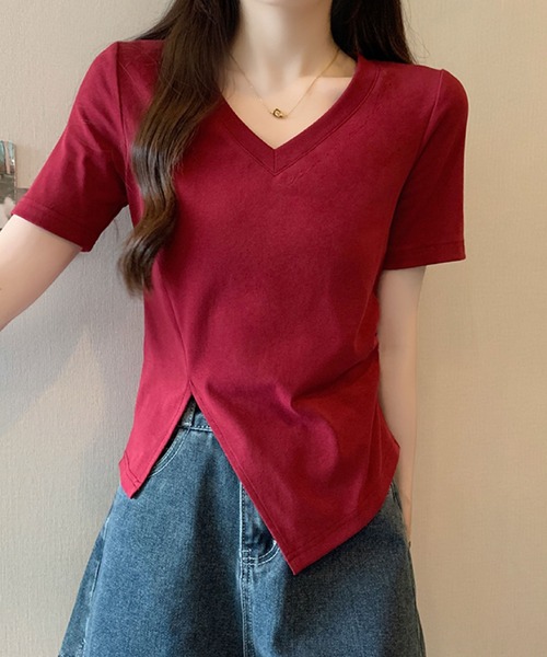 2ly2(トゥーリートゥー)の「アシンメトリーヘムVネックTシャツ(Tシャツ/カットソー・レディース・ベージュ/ブラック/イエロー/ボルドー・FREE)」の19枚目の写真