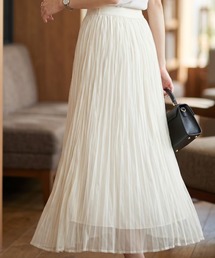 ロングスカート マキシ丈 シースルー ワッシャー加工 シワ加工 ギャザー ウエストゴム 透け感 清涼感 フェミニン ボトムス
