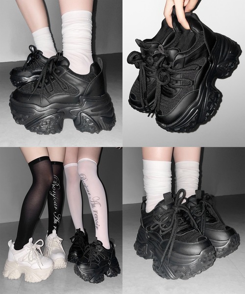 me+em select(ミームセレクト)の「【 +10.5cm盛れ 】レースアップ厚底スニーカー / +10.5cm lace-up platform sneakers(スニーカー・レディース・アイボリー/ブラック・37/38/39/40)」の3枚目の写真