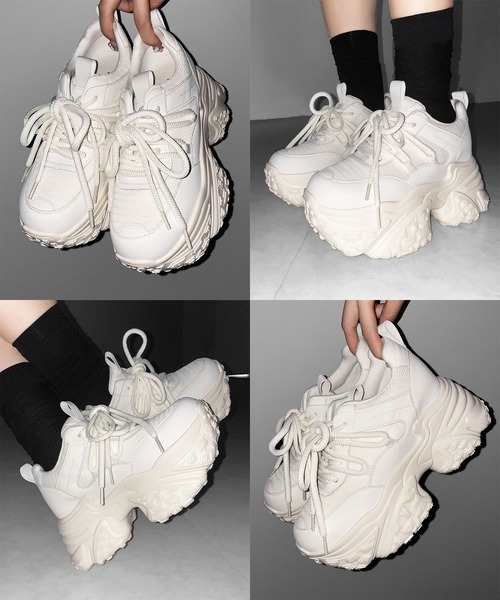 me+em select(ミームセレクト)の「【 +10.5cm盛れ 】レースアップ厚底スニーカー / +10.5cm lace-up platform sneakers(スニーカー・レディース・アイボリー/ブラック・37/38/39/40)」の4枚目の写真