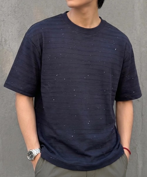 BENUSTA(ベヌスタ)の「A'GEM/9 × .kom 『BENUSTA/ベヌスタ 』Nep Jacquard Short Sleeve T-shirt/ネップジャガード半袖Tシャツ(Tシャツ/カットソー・メンズ・ホワイト/ブラック・M)」の2枚目の写真