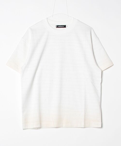 BENUSTA(ベヌスタ)の「A'GEM/9 × .kom 『BENUSTA/ベヌスタ 』Nep Jacquard Short Sleeve T-shirt/ネップジャガード半袖Tシャツ(Tシャツ/カットソー・メンズ・ホワイト/ブラック・M)」の10枚目の写真