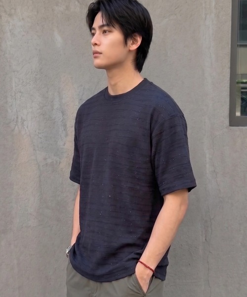 BENUSTA(ベヌスタ)の「A'GEM/9 × .kom 『BENUSTA/ベヌスタ 』Nep Jacquard Short Sleeve T-shirt/ネップジャガード半袖Tシャツ(Tシャツ/カットソー・メンズ・ホワイト/ブラック・M)」の5枚目の写真