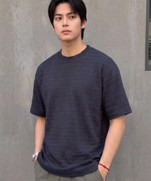 BENUSTA(ベヌスタ)の「A'GEM/9 × .kom 『BENUSTA/ベヌスタ 』Nep Jacquard Short Sleeve T-shirt/ネップジャガード半袖Tシャツ(Tシャツ/カットソー・メンズ・ホワイト/ブラック・M)」の3枚目の写真
