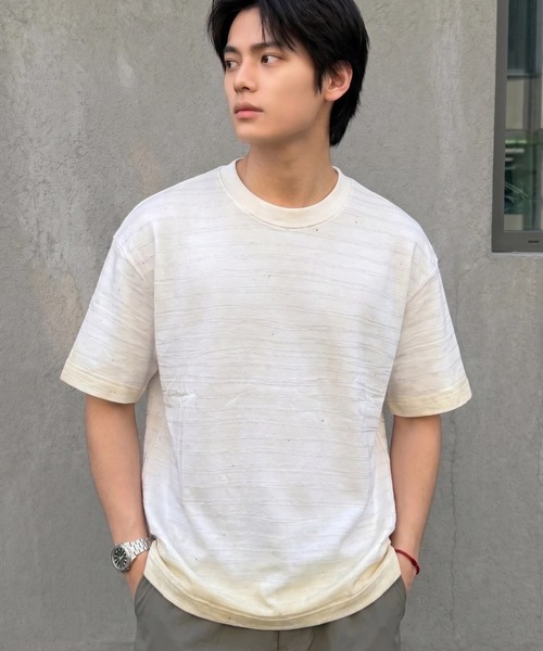BENUSTA(ベヌスタ)の「A'GEM/9 × .kom 『BENUSTA/ベヌスタ 』Nep Jacquard Short Sleeve T-shirt/ネップジャガード半袖Tシャツ(Tシャツ/カットソー・メンズ・ホワイト/ブラック・M)」の7枚目の写真