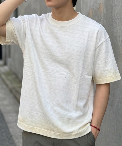 BENUSTA(ベヌスタ)の「A'GEM/9 × .kom 『BENUSTA/ベヌスタ 』Nep Jacquard Short Sleeve T-shirt/ネップジャガード半袖Tシャツ(Tシャツ/カットソー・メンズ・ホワイト/ブラック・M)」の9枚目の写真