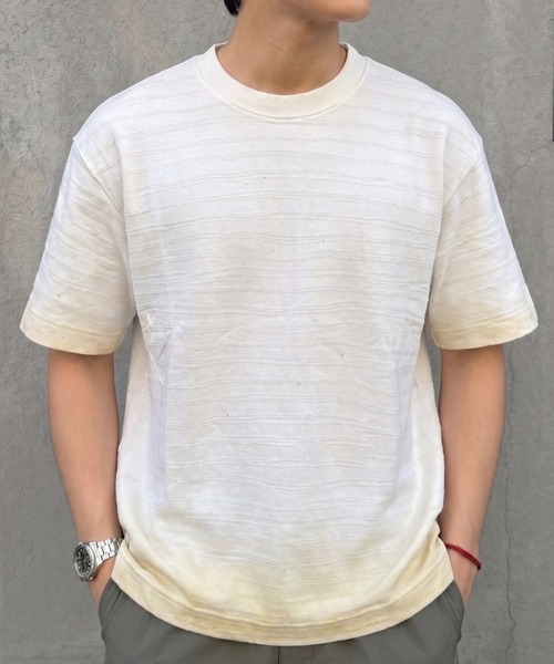 BENUSTA(ベヌスタ)の「A'GEM/9 × .kom 『BENUSTA/ベヌスタ 』Nep Jacquard Short Sleeve T-shirt/ネップジャガード半袖Tシャツ(Tシャツ/カットソー・メンズ・ホワイト/ブラック・M)」の8枚目の写真
