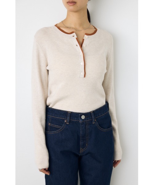 AZUL by moussy(アズールバイマウジー)の「【洗濯OK♪】大人気定番!格上げヘンリーネックデザインニットトップス 長袖 秋服 冬服 ウォッシャブルニット(ニット/セーター・レディース・杢グレー/ブラウン/ブラック/アイボリー・FREE)」の1枚目の写真