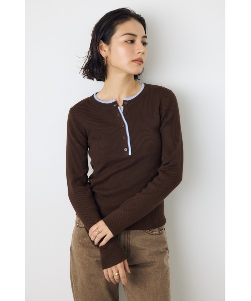 AZUL by moussy(アズールバイマウジー)の「【洗濯OK♪】大人気定番!格上げヘンリーネックデザインニットトップス 長袖 秋服 冬服 ウォッシャブルニット(ニット/セーター・レディース・杢グレー/ブラウン/ブラック/アイボリー・FREE)」の18枚目の写真