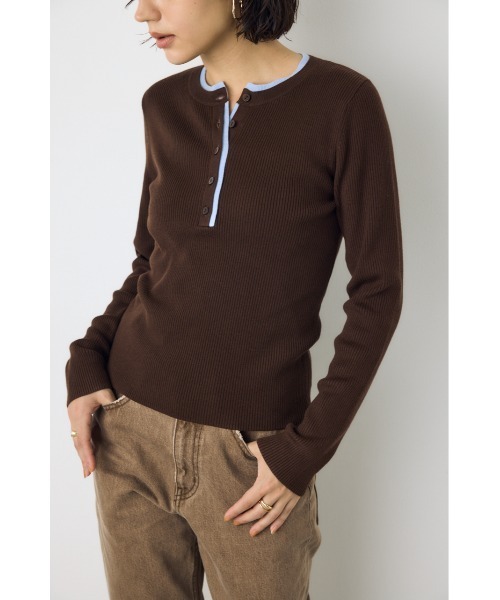 AZUL by moussy(アズールバイマウジー)の「【洗濯OK♪】大人気定番!格上げヘンリーネックデザインニットトップス 長袖 秋服 冬服 ウォッシャブルニット(ニット/セーター・レディース・杢グレー/ブラウン/ブラック/アイボリー・FREE)」の21枚目の写真