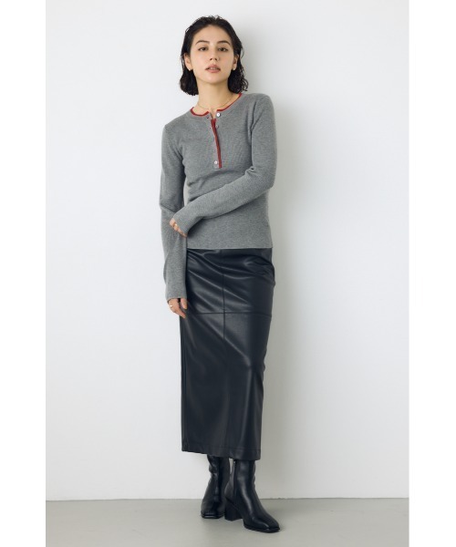 AZUL by moussy(アズールバイマウジー)の「【洗濯OK♪】大人気定番!格上げヘンリーネックデザインニットトップス 長袖 秋服 冬服 ウォッシャブルニット(ニット/セーター・レディース・杢グレー/ブラウン/ブラック/アイボリー・FREE)」の8枚目の写真