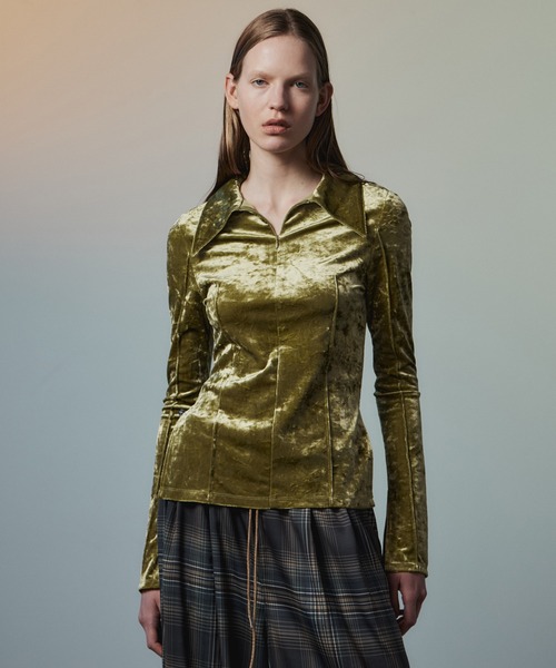 MAISON SPECIAL（メゾンスペシャル）の「Velour Polo Shirt/ベロアポロシャツ（ポロシャツ・レディース・ピンク/ブラウン/グリーン・FREE）」の3枚目の写真