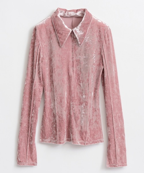 MAISON SPECIAL（メゾンスペシャル）の「Velour Polo Shirt/ベロアポロシャツ（ポロシャツ・レディース・ピンク/ブラウン/グリーン・FREE）」の18枚目の写真