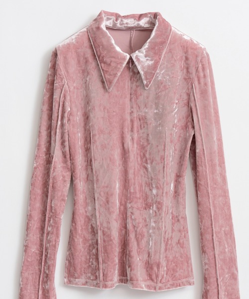 MAISON SPECIAL（メゾンスペシャル）の「Velour Polo Shirt/ベロアポロシャツ（ポロシャツ・レディース・ピンク/ブラウン/グリーン・FREE）」の19枚目の写真