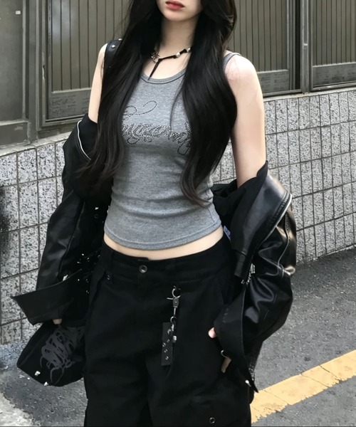 MAISON DE THERESE(メゾン ド テレーズ)の「ラインストーン英字ロゴ ハイストレッチタンクトップ スリムインナー兼用(タンクトップ・レディース・Black/GRAY/White・M)」の3枚目の写真