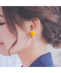 【R】1046e　レモンドロップ×クリアフラワーイヤリング(MA)