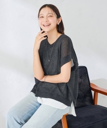 メッシュトップス」に該当するグレー/灰色系のレディースファッション