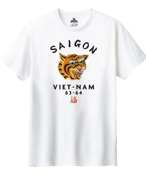 Ol' Basics(オールベーシックス)の「Ol' Basics(オール・ベーシックス) 半袖Tシャツ メンズ 虎 タイガー SAIGON ロゴ プリント Tシャツ 半袖 カットソー トップス アメカジ レディース ユニセックス(Tシャツ/カットソー・メンズ・オートミール/オリーブ/ホワイト/スミクロ・XS/S/M/L/XL)」の2枚目の写真