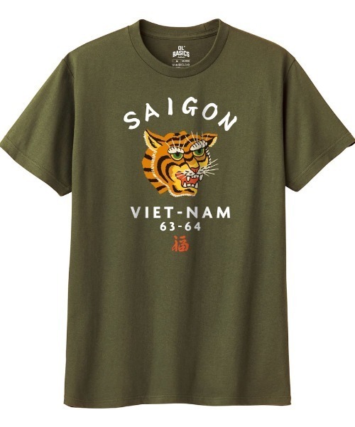 Ol' Basics(オールベーシックス)の「Ol' Basics(オール・ベーシックス) 半袖Tシャツ メンズ 虎 タイガー SAIGON ロゴ プリント Tシャツ 半袖 カットソー トップス アメカジ レディース ユニセックス(Tシャツ/カットソー・メンズ・オートミール/オリーブ/ホワイト/スミクロ・XS/S/M/L/XL)」の4枚目の写真