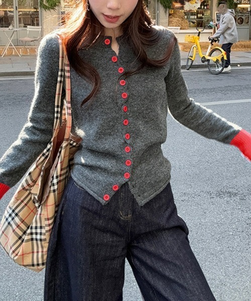SEU(エスイーユー)の「配色リブハート刺繍ニットカーディガン 長袖 【オフィスカジュアル】【きれいめカジュアル】 レディース韓国風 春服 秋服 冬服(カーディガン/ボレロ・レディース・レッド/ブルー/ネイビー・フリー)」の15枚目の写真