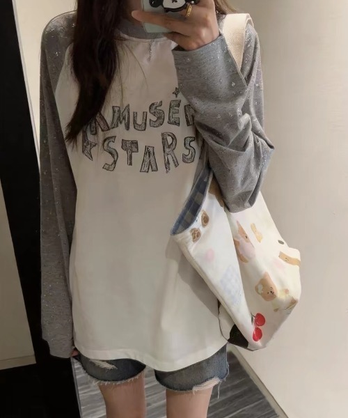 SHERU(シェル)の「星柄 ボーダー スリーブ ラグランTシャツ ロンT(Tシャツ/カットソー・レディース・ブラック/グレー・M)」の5枚目の写真