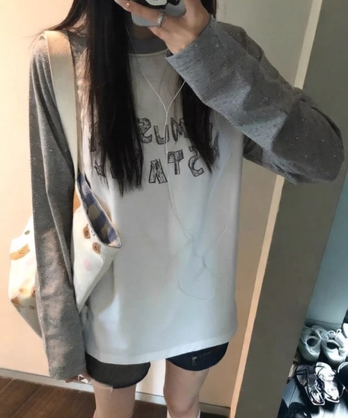 SHERU(シェル)の「星柄 ボーダー スリーブ ラグランTシャツ ロンT(Tシャツ/カットソー・レディース・ブラック/グレー・M)」の15枚目の写真