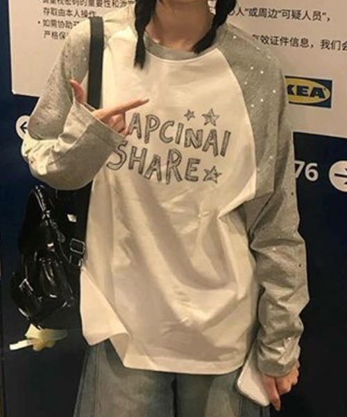 SHERU(シェル)の「星柄 ボーダー スリーブ ラグランTシャツ ロンT(Tシャツ/カットソー・レディース・ブラック/グレー・M)」の3枚目の写真