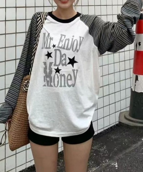 SHERU(シェル)の「星柄 ボーダー スリーブ ラグランTシャツ ロンT(Tシャツ/カットソー・レディース・ブラック/グレー・M)」の8枚目の写真