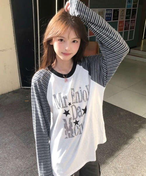 SHERU(シェル)の「星柄 ボーダー スリーブ ラグランTシャツ ロンT(Tシャツ/カットソー・レディース・ブラック/グレー・M)」の10枚目の写真