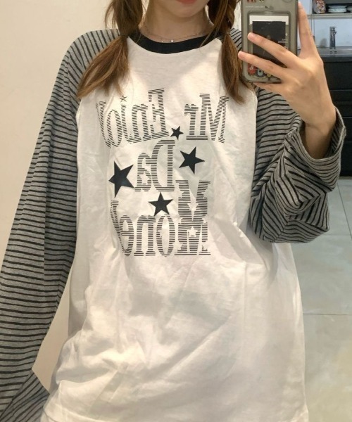SHERU(シェル)の「星柄 ボーダー スリーブ ラグランTシャツ ロンT(Tシャツ/カットソー・レディース・ブラック/グレー・M)」の12枚目の写真