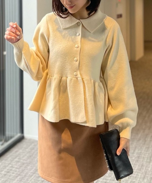 Human 2nd Occasion(ヒューマンセカンドオケージョン)の「衿付ペプラム総針ニットプルオーバー(ニット/セーター・レディース・ブラック/ナチュラル・FREE)」の4枚目の写真