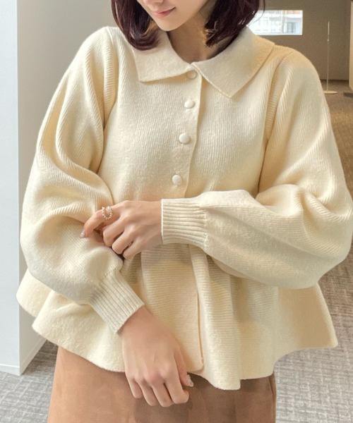 Human 2nd Occasion(ヒューマンセカンドオケージョン)の「衿付ペプラム総針ニットプルオーバー(ニット/セーター・レディース・ブラック/ナチュラル・FREE)」の3枚目の写真