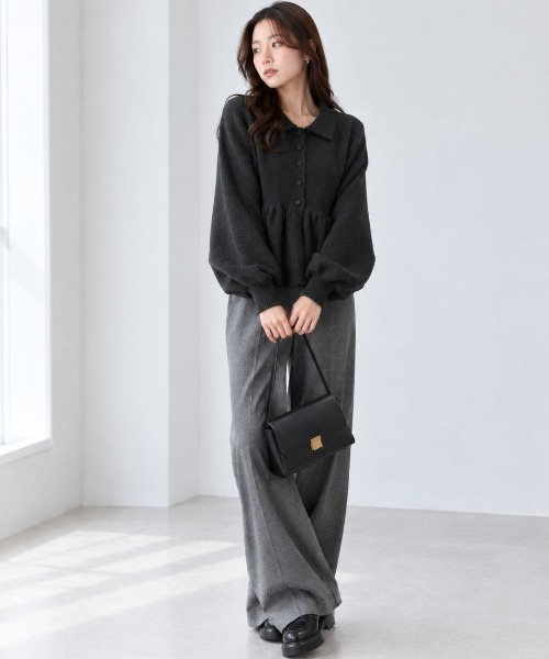Human 2nd Occasion(ヒューマンセカンドオケージョン)の「衿付ペプラム総針ニットプルオーバー(ニット/セーター・レディース・ブラック/ナチュラル・FREE)」の9枚目の写真