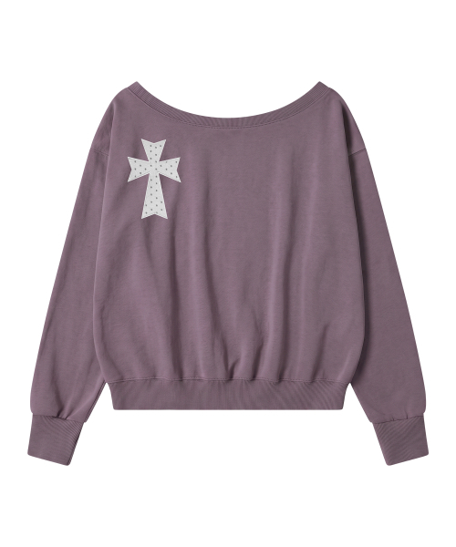 GRAVER（グレーバー）の「[WOMAN]DOT CROSS 刺繍 ワンショルダー スウェット_3color（Tシャツ/カットソー・レディース・ブラック/グレー/パープル・FREE）」の6枚目の写真