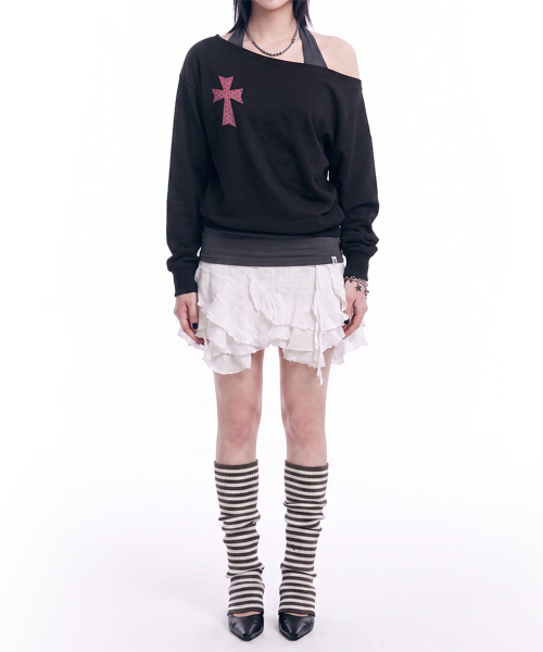 GRAVER（グレーバー）の「[WOMAN]DOT CROSS 刺繍 ワンショルダー スウェット_3color（Tシャツ/カットソー・レディース・ブラック/グレー/パープル・FREE）」の8枚目の写真