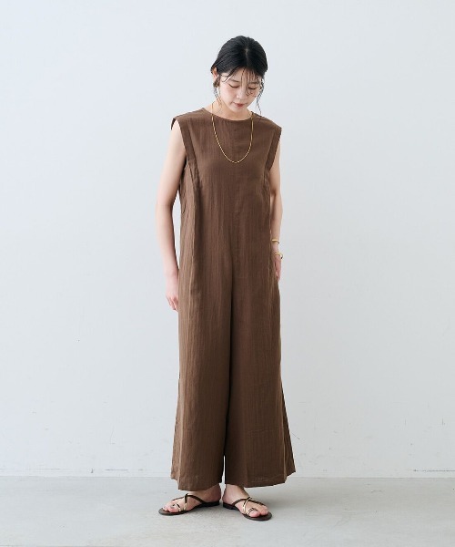 mensha!(メンシャ)の「mensha! ガーゼでドレスアップ!ワイドシルエットオールインワン(つなぎ/オールインワン・レディース・カーキブラウン/ブラック・M/L/LL)」の7枚目の写真