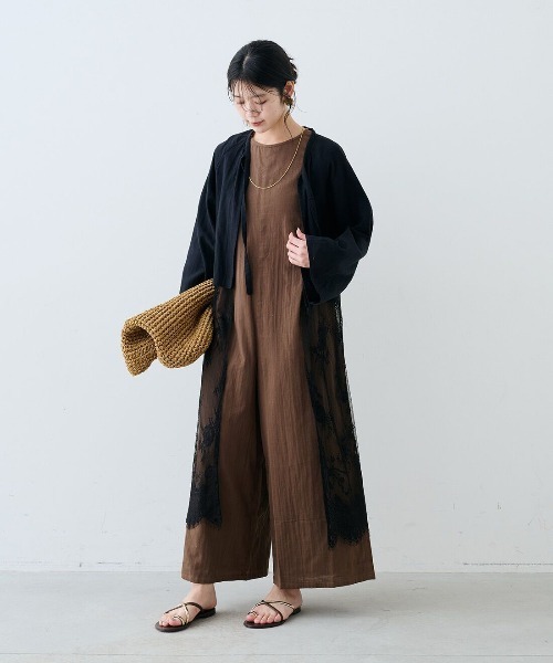 mensha!(メンシャ)の「mensha! ガーゼでドレスアップ!ワイドシルエットオールインワン(つなぎ/オールインワン・レディース・カーキブラウン/ブラック・M/L/LL)」の12枚目の写真