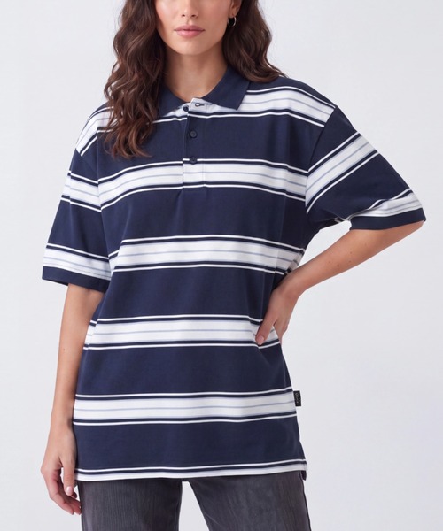 INNOCENT(イノセント)の「【T23】【Cal Top/キャルトップ】STRIPE POLO SHIRTS(ポロシャツ・レディース・ネイビー/ブラック/グレー・MEDIUM/LARGE)」の3枚目の写真