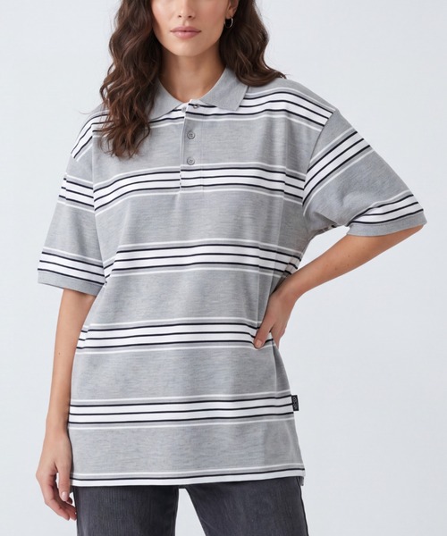 INNOCENT(イノセント)の「【T23】【Cal Top/キャルトップ】STRIPE POLO SHIRTS(ポロシャツ・レディース・ネイビー/ブラック/グレー・MEDIUM/LARGE)」の2枚目の写真