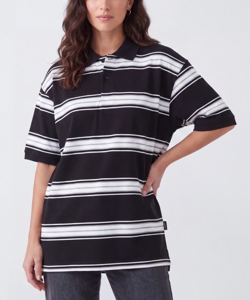 INNOCENT(イノセント)の「【T23】【Cal Top/キャルトップ】STRIPE POLO SHIRTS(ポロシャツ・レディース・ネイビー/ブラック/グレー・MEDIUM/LARGE)」の1枚目の写真
