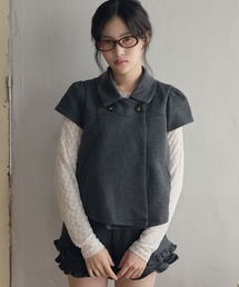 千鳥格子 ダブルボタン フレンチスリーブ ショート ジャケット