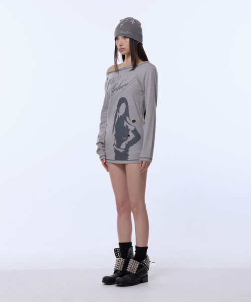 GILAARCHIVE（ギラアーカイブ）の「ONE SHOULDER EYELET LONG SLEEVE_GREY（Tシャツ/カットソー・レディース・その他・FREE）」の2枚目の写真