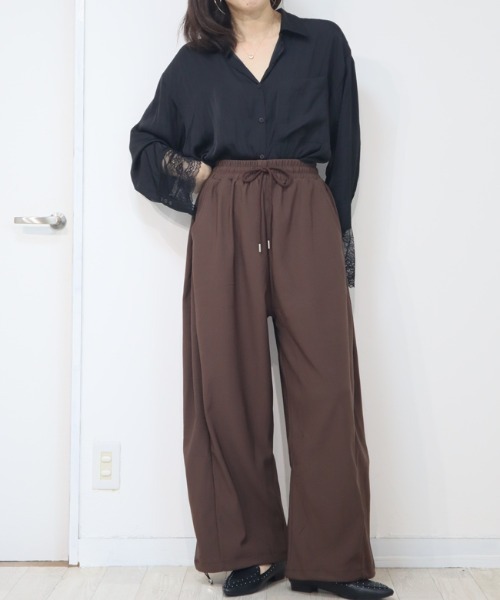 DISKEEN SURE（ディスキーンシュアー）の「今っぽいトレンドシルエット☆2WAYでハイブリッド！裾スピンドル付きジャージタッチワイドパンツ（その他パンツ・レディース・キャメル/ブラック/グレー/ブラウン・FREE）」の5枚目の写真