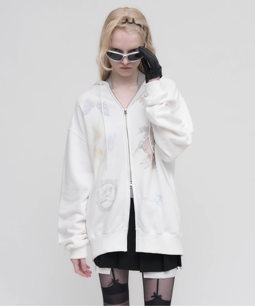 Carmelo(カーメロ)の「Horse print zip hoodie / セットアップ対応 ホースプリントパーカー(パーカー・レディース・ホワイト/ブラック・FREE)」の15枚目の写真
