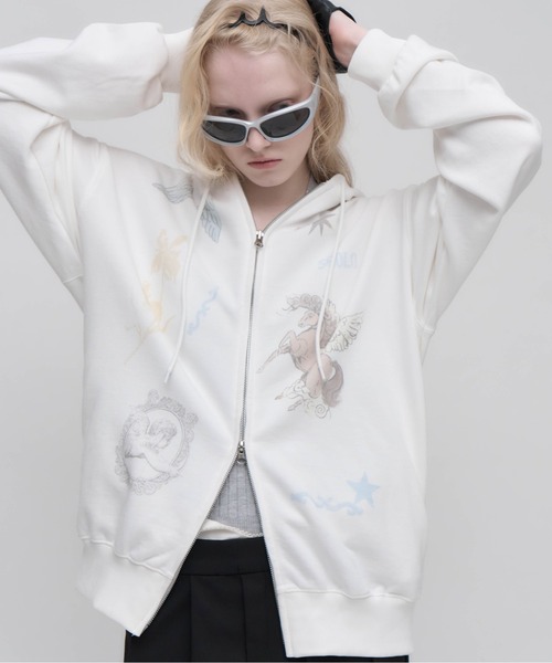 Carmelo(カーメロ)の「Horse print zip hoodie / セットアップ対応 ホースプリントパーカー(パーカー・レディース・ホワイト/ブラック・FREE)」の17枚目の写真