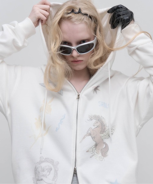 Carmelo(カーメロ)の「Horse print zip hoodie / セットアップ対応 ホースプリントパーカー(パーカー・レディース・ホワイト/ブラック・FREE)」の22枚目の写真