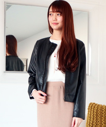 N.（N. Natural Beauty Basic） | ノーカラーレザーブルゾン(ライダースジャケット)