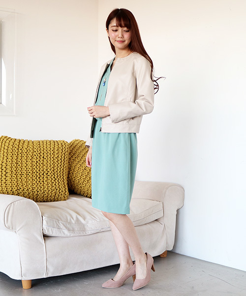 N.（N. Natural Beauty Basic）（エヌエヌナチュラルビューティーベーシック）の「ノーカラーレザーブルゾン（ライダースジャケット・レディース・ホワイト/ブラック/ベージュ・MEDIUM/SMALL）」の19枚目の写真