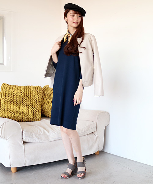 N.（N. Natural Beauty Basic）（エヌエヌナチュラルビューティーベーシック）の「ノーカラーレザーブルゾン（ライダースジャケット・レディース・ホワイト/ブラック/ベージュ・MEDIUM/SMALL）」の10枚目の写真